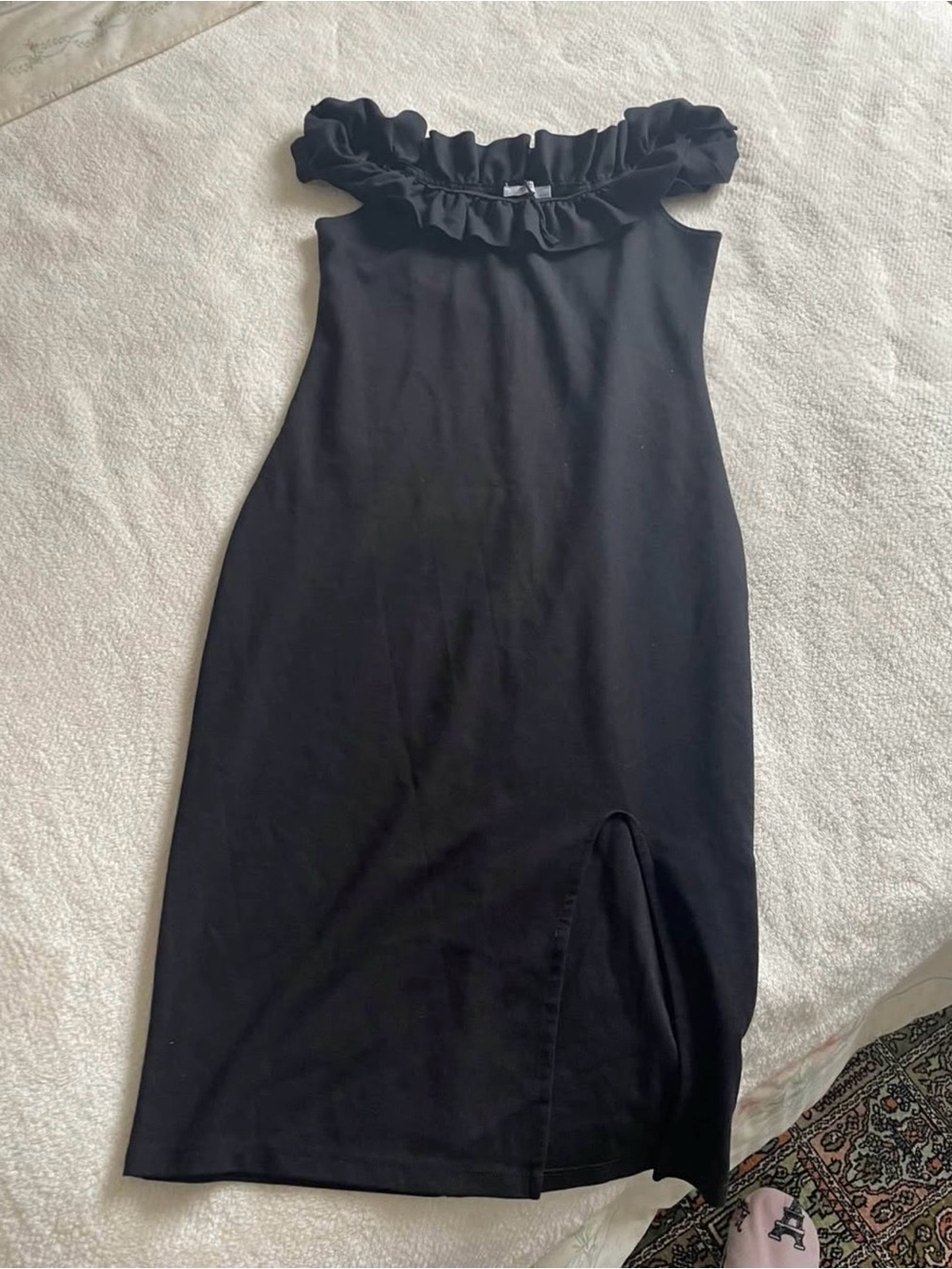 Zara Black One-Shoulder Ruffle Midi Dress